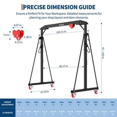 Adjustable 1 Ton / 2 Ton (2200/4400 lbs) Portable Garage Try Crane 12-Position