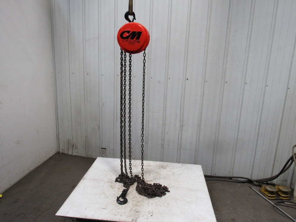 CM Cyclone Model S 1 Ton Manual Chain Fall Hoist 19′ Lift w/Load Limiter Tested
