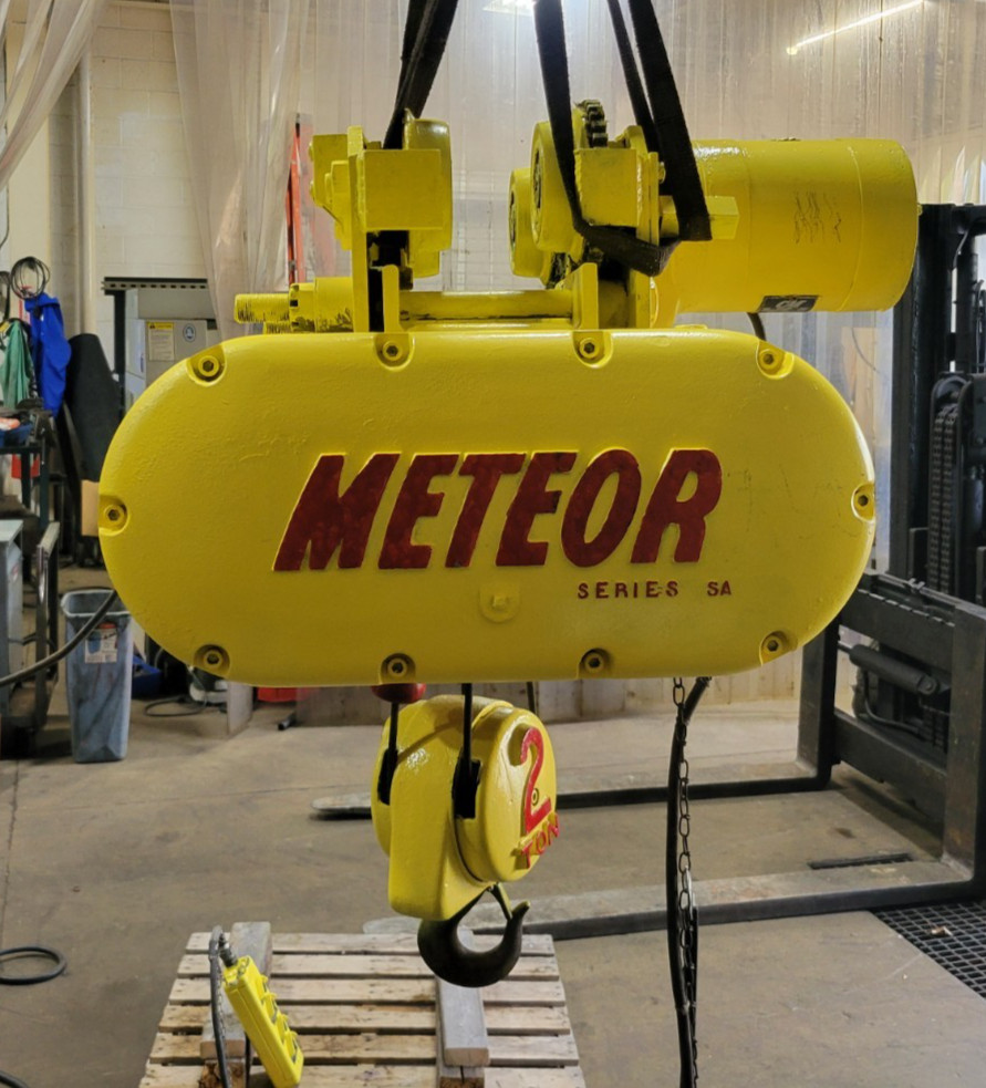COLUMBUS McKINNON 2 TON METEOR SERIES SA CABLE WIRE ROPE HOIST MOTORIZED TROLLEY