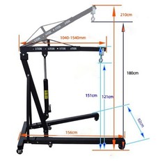 2Ton Movable Folding Hydraulic Crane Heavy Duty Hoist Lift Lifting Height:1.8m