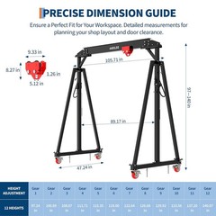 2 Ton 4400 LBS Adjustable Gantry Crane Portable Steel I Beam Shop Hoist Garage