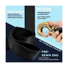 Boat Trailer Winch Strap with Safety Hook & Protective Work Gloves, 2″ x 20ft…