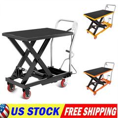 330lbs/28.5″ Manual Single Scissor Lift Hydraulic Lift Table Cart Locking Wheels