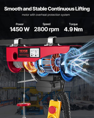 Electric Hoist 1760Lbs with 14Ft Wired Remote Control, Electric Hoist 110 Volt w
