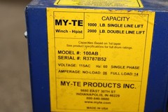 MY-TE 100AB Winch/Hoist 115AC,1000/2000 Capacity works great INV=32614