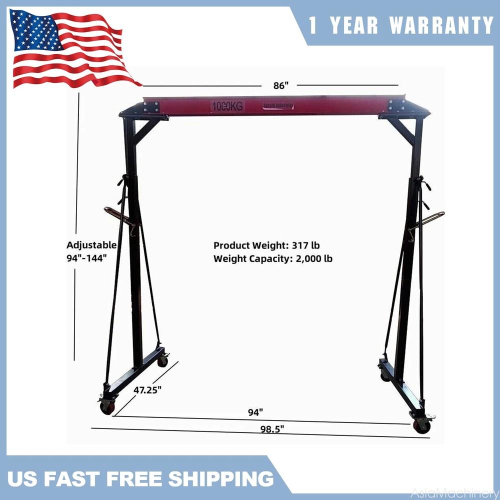 Steel Gantry Crane 1 Ton Portable Adjustable Shop Lift 2000lb Load Cap AGT