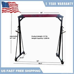 Steel Gantry Crane 1 Ton Portable Adjustable Shop Lift 2000lb Load Cap AGT