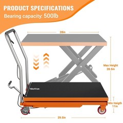 500 lbs Hydraulic Lift Table Cart Single Scissor 28.5″ Lifting Height for Garage