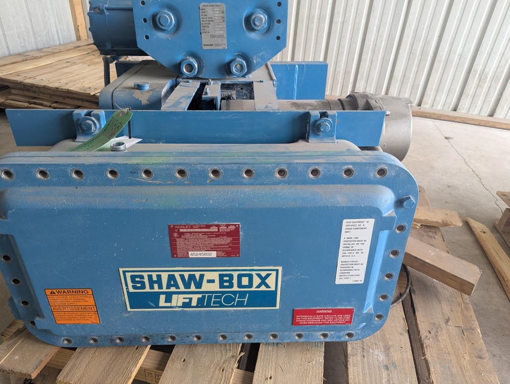 Shaw-Box Lift-Tech 2 ton Hoist, Motor Trolley, Brakes, Adalet Explosionproof