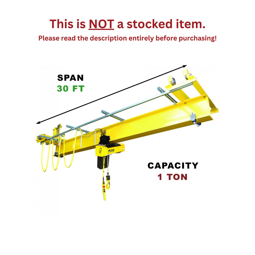 R&M QLP 1 TON, 30′ SPAN, UNDER RUNNING, SINGLE GIRDER OVERHEAD PUSH CRANE KIT