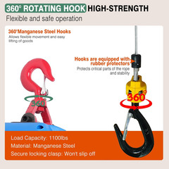 1100Lb 3-in-1 Electric Hoist Winch with Remote Control, 26Ft Lift Height