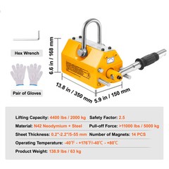 VEVOR Permanent Magnetic Lifter Lifting Magnet 4400 lbs/2000 kg Neodymium Hoist