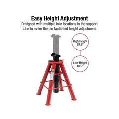 Sunex 1310 10-Ton Medium Height Pin Type Jack Stands, Pair, Red 10 Ton Medium