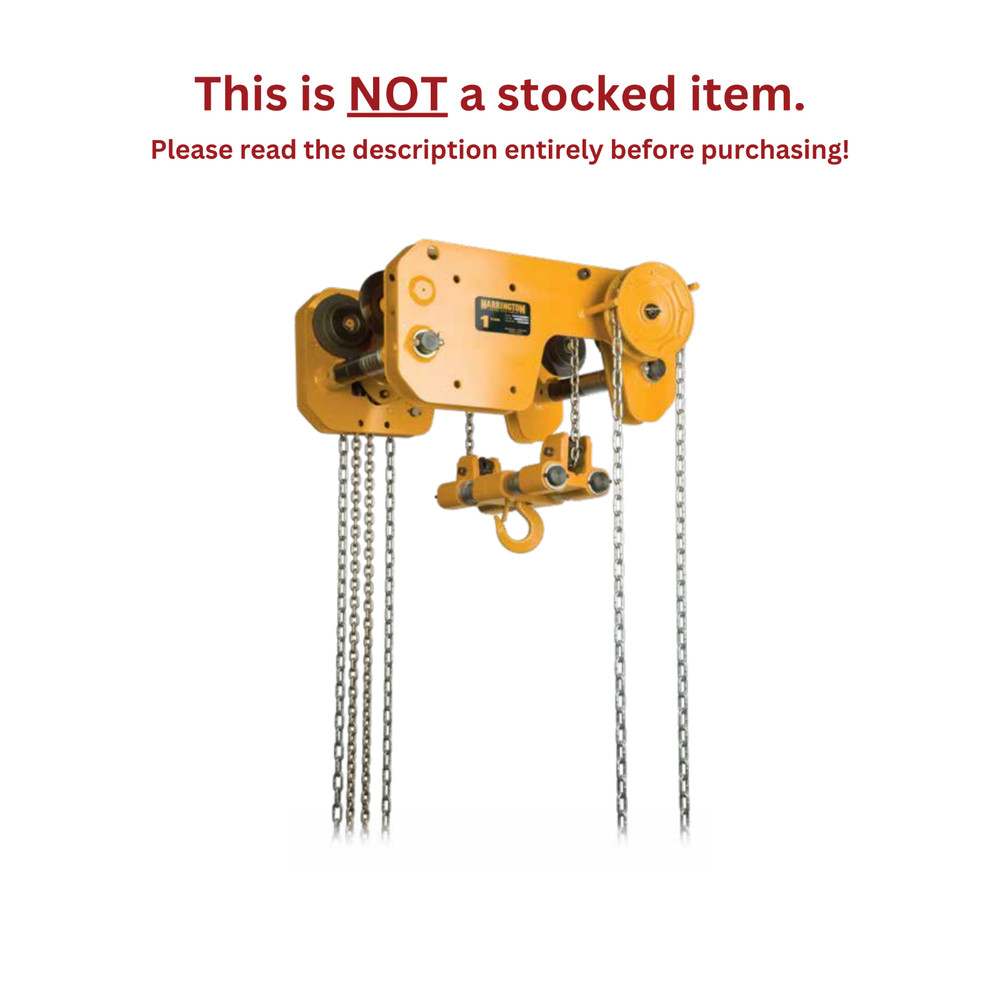 HARRINGTON SHB ULTRA-LOW HEADROOM MANUAL TROLLEY HOIST 1 TON CAPACITY