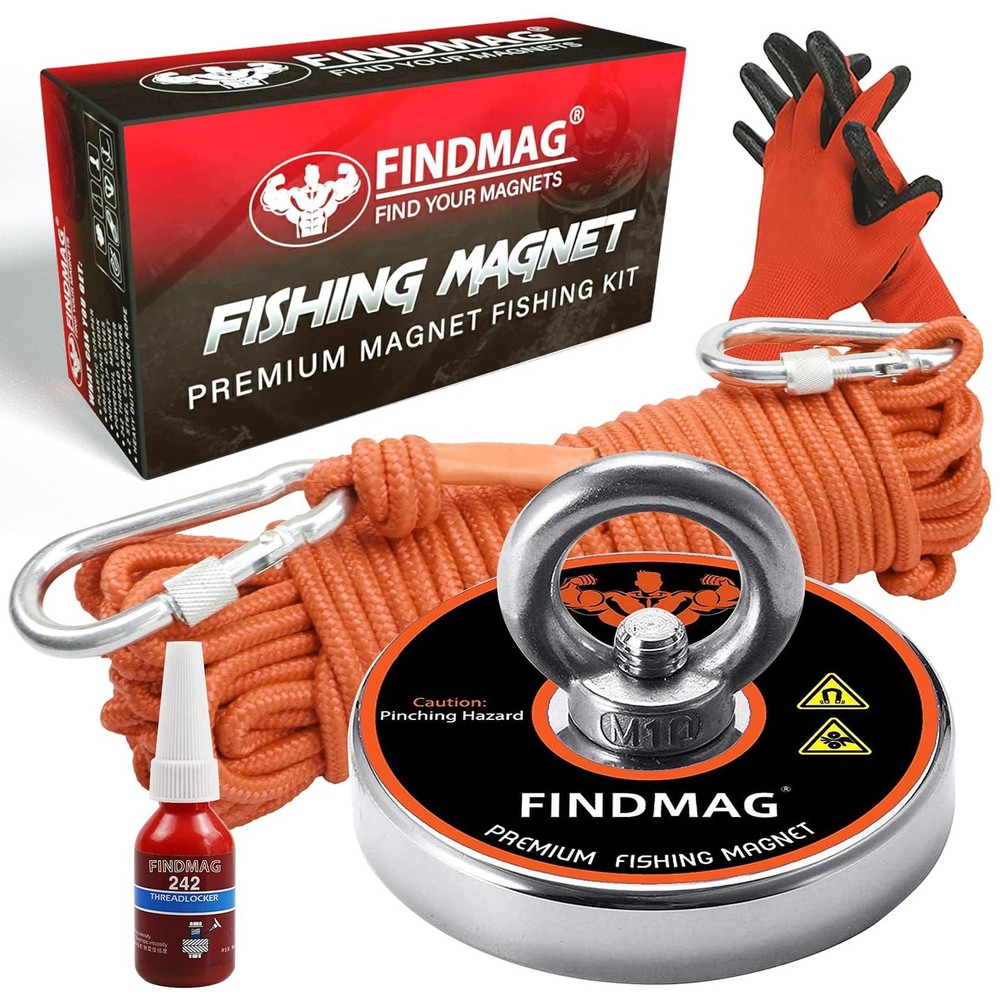 FINDMAG Fishing Magnet Kit 600 LBS 600 LB Single Sided Kit, Silver