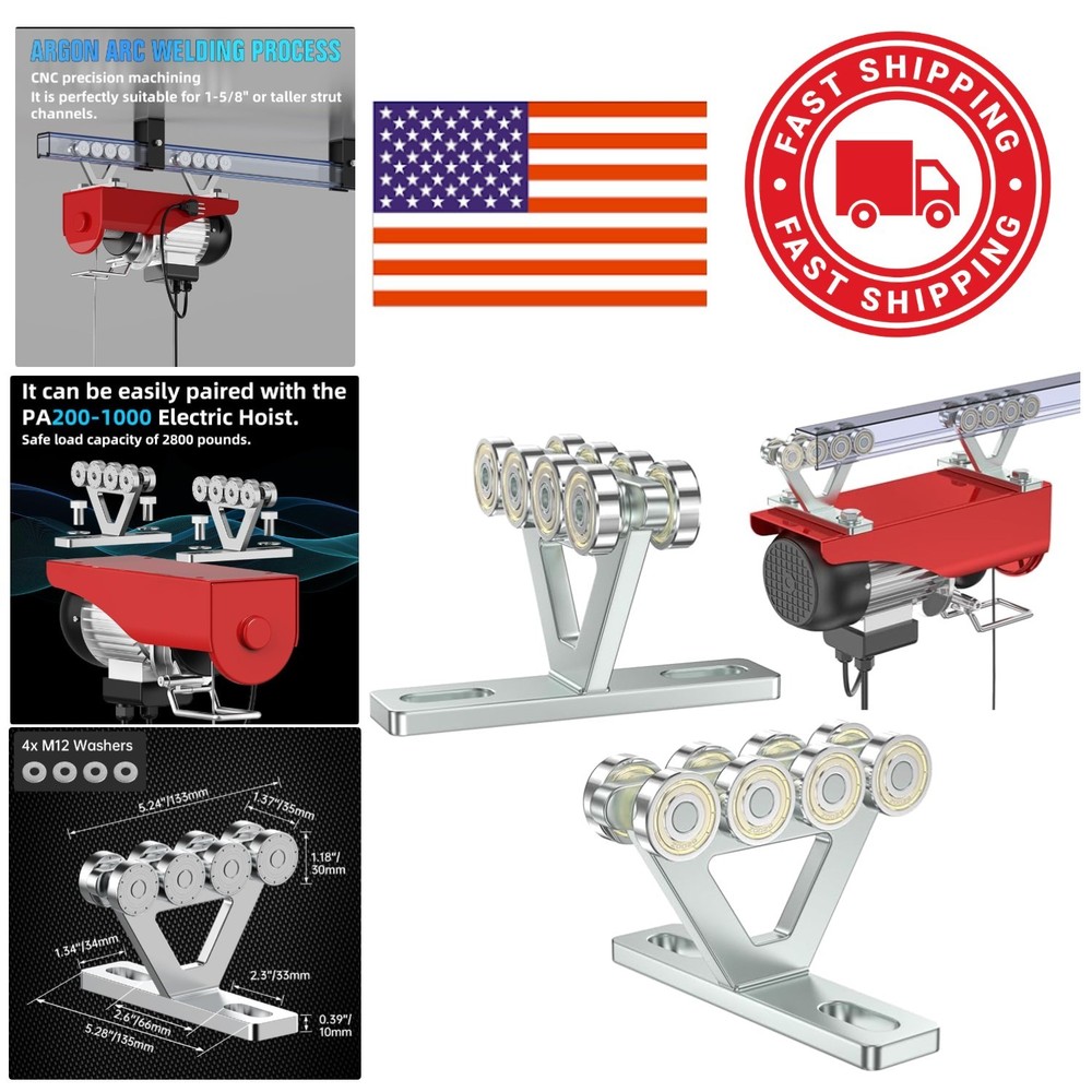 High Strength 8 Wheel Hoist Trolley for Strut Channel 6613 Pound Break Strength