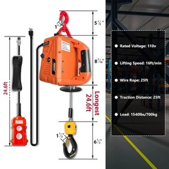 Portable Hoist Winch 1500LBS, 3 in 1 Electric Cable Hoist 110V 25 FT with Liftin