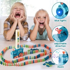 200 PCS Domino Train Toys Set, Automatic Dominos Building and