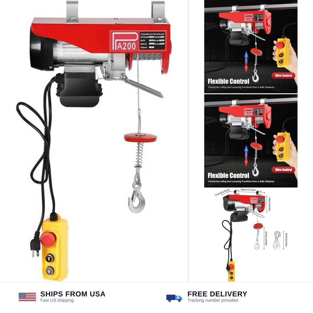 440 LBS Electric Hoist Winch 110V Electric Winch with Wired Remote Control & …