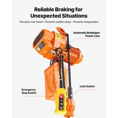 Electric Chain Hoist 2200lb, 20ft Lift Height, Dual-Speed, G80 Alloy Chains