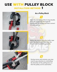 Separate D-Ring Shackle with Pulley Block, Towing Winch Snatch Block & 3/4″ S…