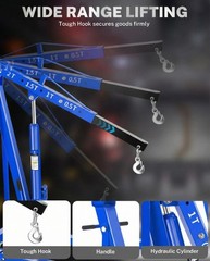 2 Ton Hydraulic Engine Hoist Crane Folding Heavy Duty Cherry Picker with 6 Blue