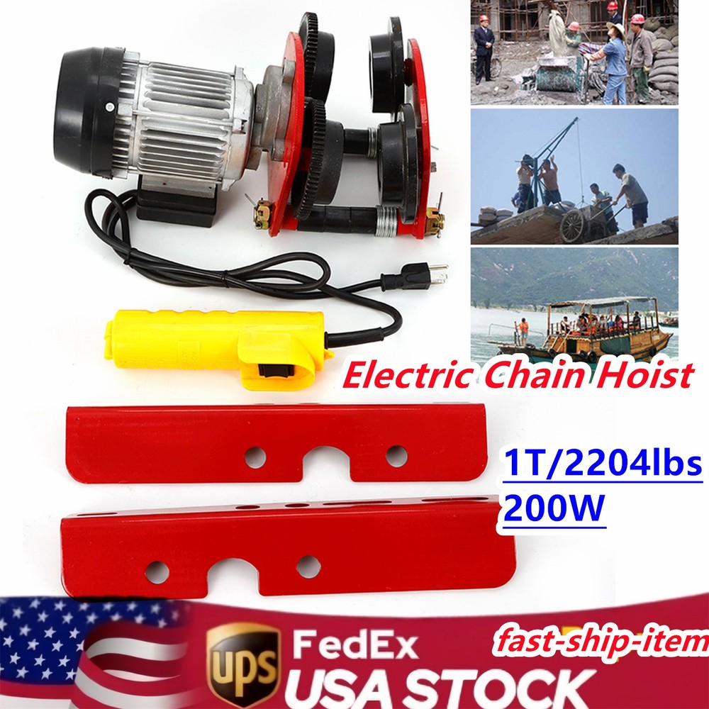 2200lbs Electric Wire Rope Hoist Trolley Overhead Motor Winch Hoist Garage Crane