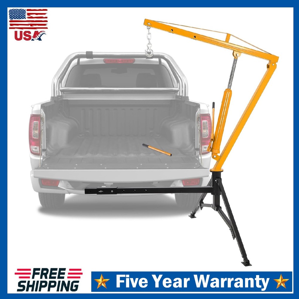 Hydraulic Pickup Truck Crane, 1000Lbs Capacity Hitch Mounted Crane Hoist ,Yellow