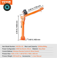 2200 Lbs Electric Pickup Truck Crane with 6000 Lbs Winch for Heavy Lifting NEW