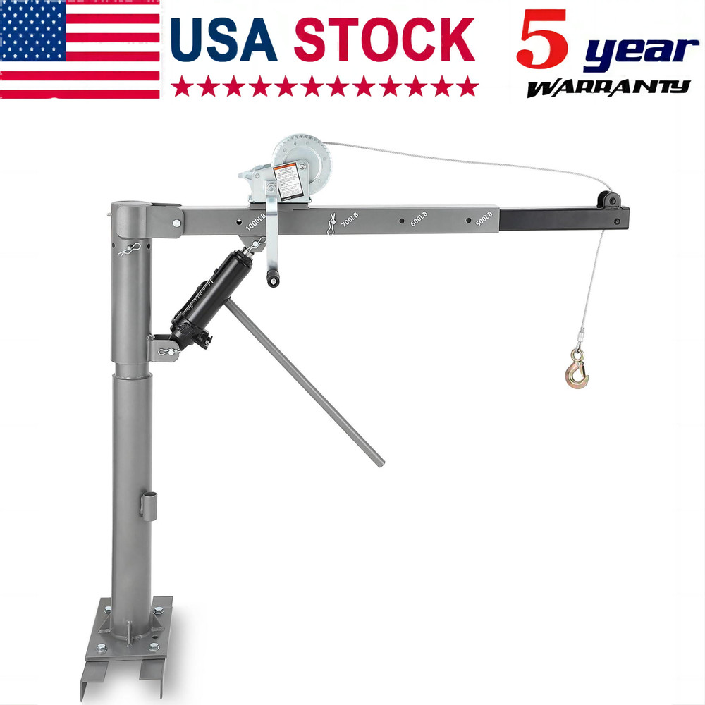 1000 Lbs Lifting Pickup Truck Bed Crane Hoist w/ Manual Winch 4 Adjustable Boom
