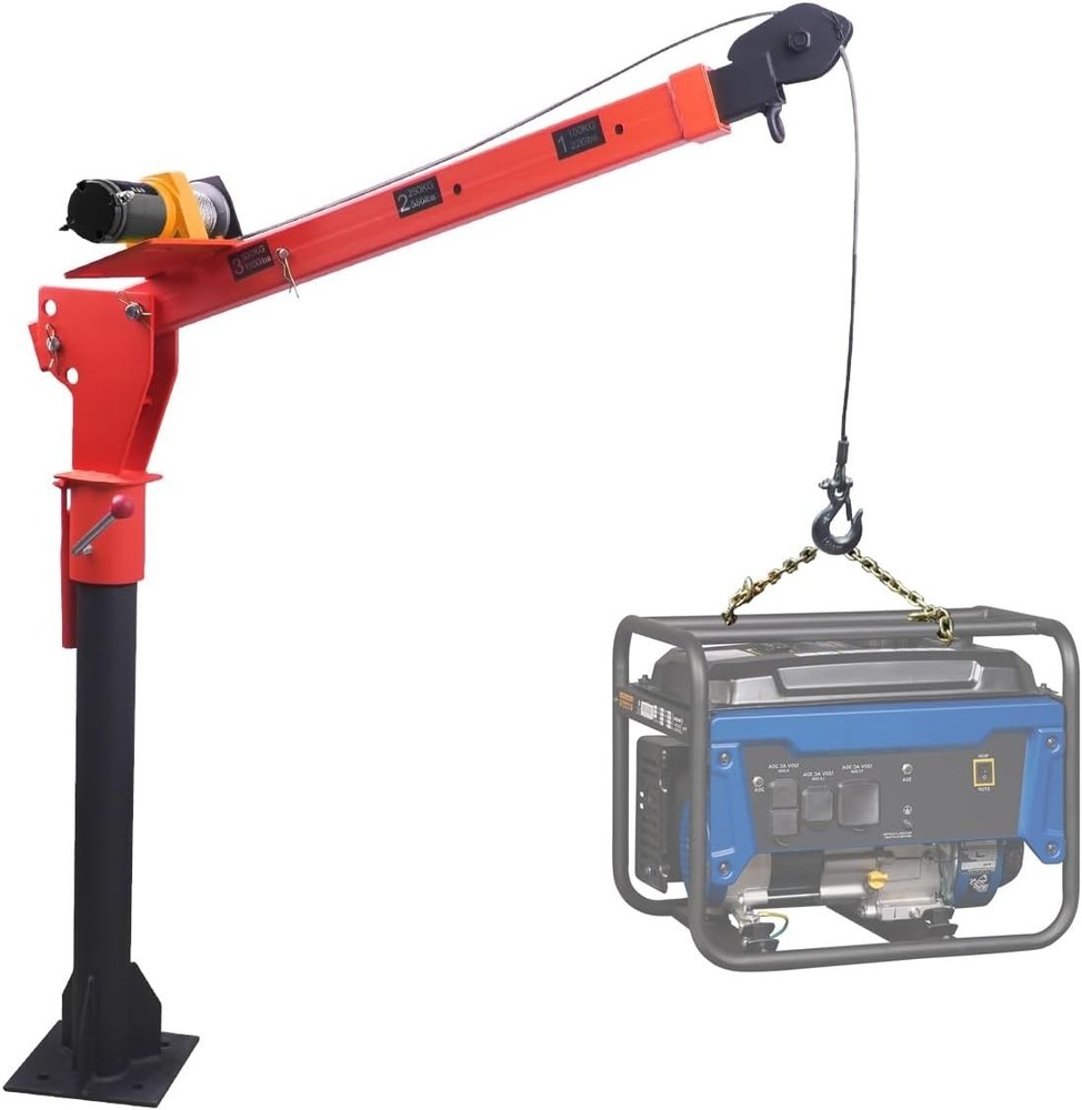 1100lb Folding Truck-Mounted Crane, with Electric Winch 3500 lb 12V, Painted Ste