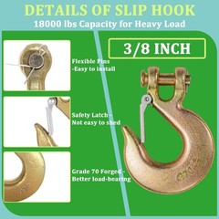 3/8″ Heavy Duty Slip Hook, 4 PackGrade 70 Forged Steel Clevis Chain Hook with…