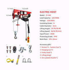 Electric Hoist, 440 lbs Material Handling Tool, 110V Electric Winch with 14ft