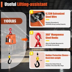 Orange 3-in-1 Control Electric Hoist Portable With Dust Cap Lifting Belt Hook