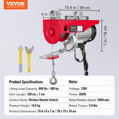 880Lbs Electric Hoist with Wireless Remote Control, 110V Electric Hoist with Rem