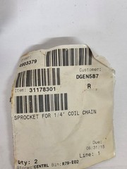 CMCO / BUDGIT SPROCKET – COIL CHAIN 1/4″ DIA; 31178301