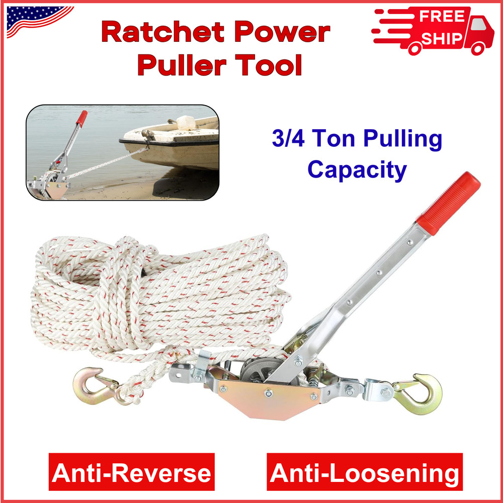 Rope Puller, 3/4 Ton (1,653 lbs) Pulling Capacity, With 100′ of 0.6″ Dia. Rope