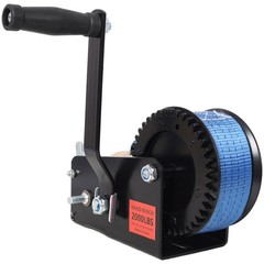 2000LBS Hand Winch with 26FT Blue Strap, Black, Two-Way Ratchet