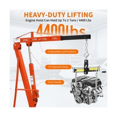 2 Ton Folding Hydraulic Engine Hoist with Load Leveler 4400 LBS Capacity Heav…