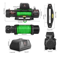 13000lb Electric Winch, Synthetic Rope Green, Battery Disconnect Switch, Low …
