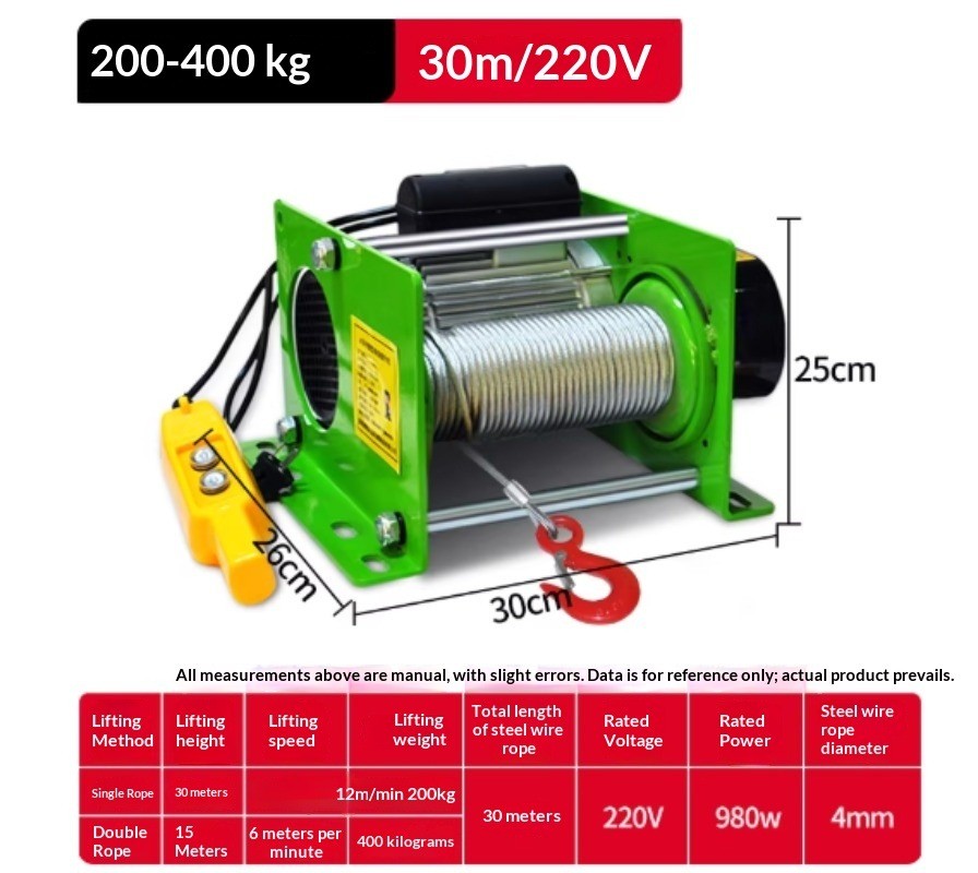 1-Ton Electric Hoist Winch for Home Use with Wireless Remote Control220V