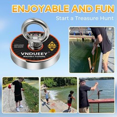 VNDUEEY Magnet Fishing Kit with Rope, Magnets 700 2.95″ 700LBS, Red