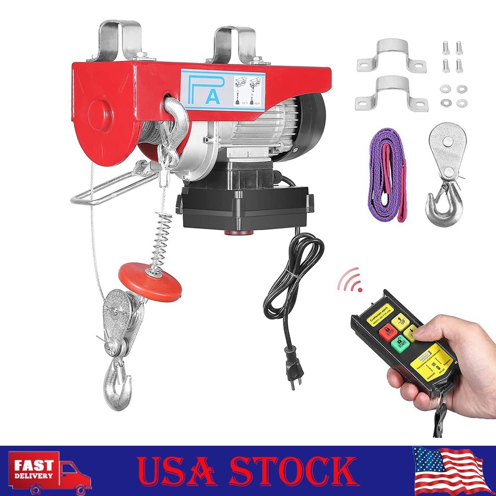 880LBS Electric Hoist Crane Winch Power Hoist w/39FT Wired & Remote Control