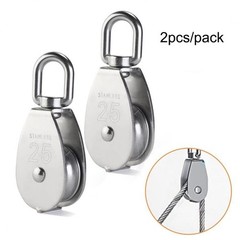 2Pcs M25 Single Pulley Block 304 Stainless Steel Swivel Cable Pulleys Wheel f…