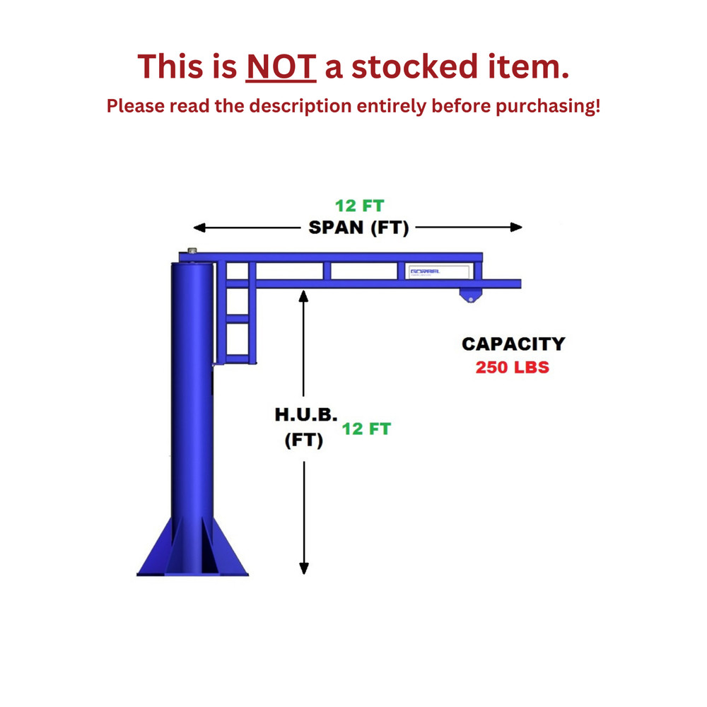 GORBEL WORK STATION JIB CRANE – 250 LB CAPACITY, SPAN 12 FT, HUB 12 FT