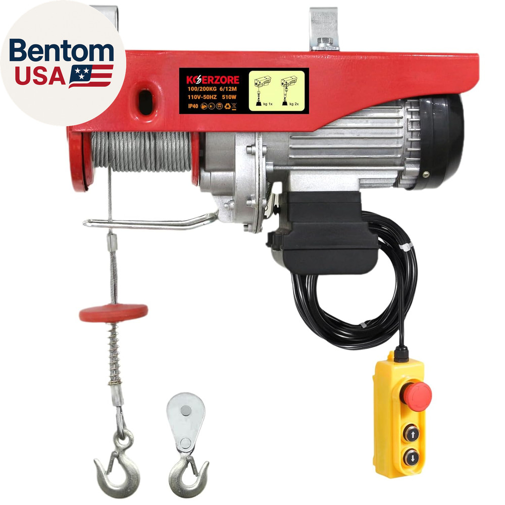 440 Lbs Electric Hoist Winch with 14 Ft Wired Control – 110V Electric Winch with