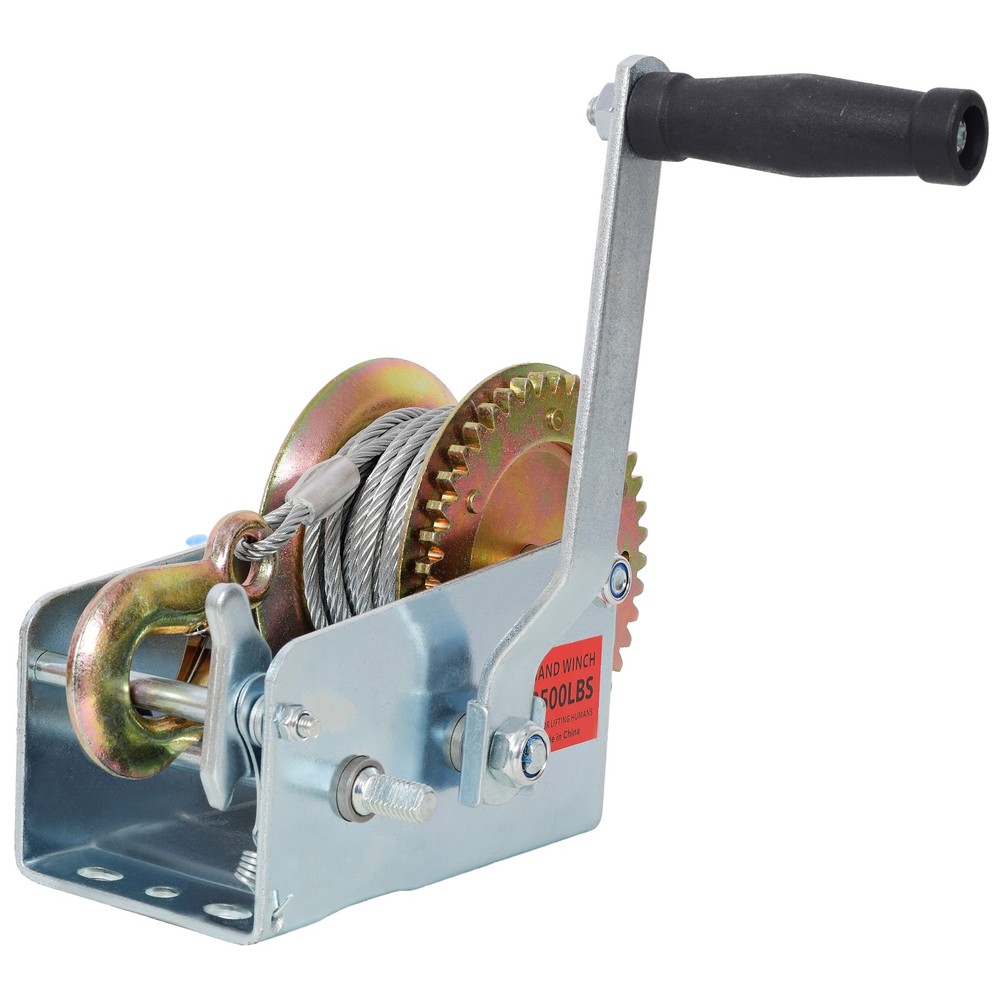 2500 LBS Hand Winch with 32.8 FT Steel Cable, Galvanized, Two-Way Ratchet