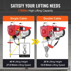 Electric Hoist Crane Winch 1760 lbs with 328 ft Wireless Remote Control