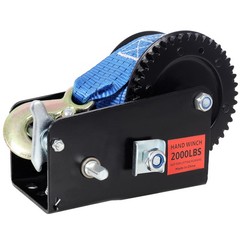 2000LBS Hand Winch with 26FT Blue Strap, Black, Two-Way Ratchet
