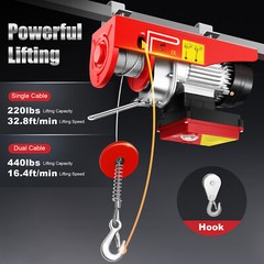 110V Hoist 440 lb Dual-Line 510W Copper Motor 12m Rope Wireless/Wired Remote